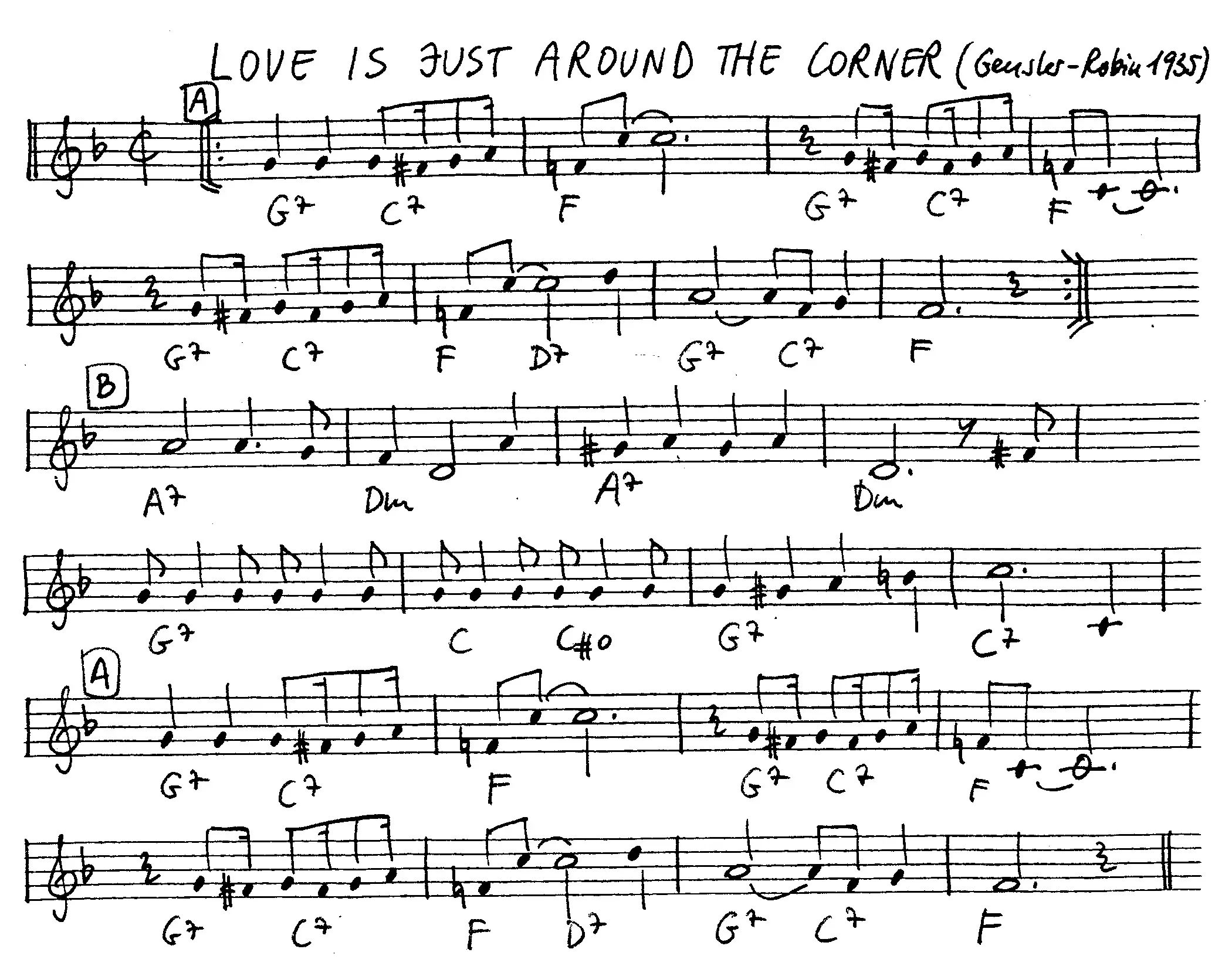 love is just around the corner free jazz leadsheet - Courtesy of the Jungle Jazz Band